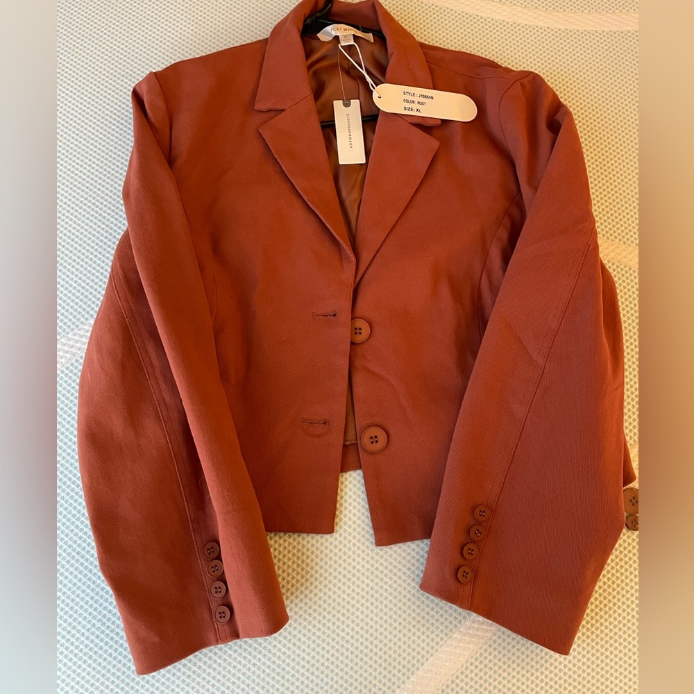 Anthropologie cropped Rust Orange Blazer XL